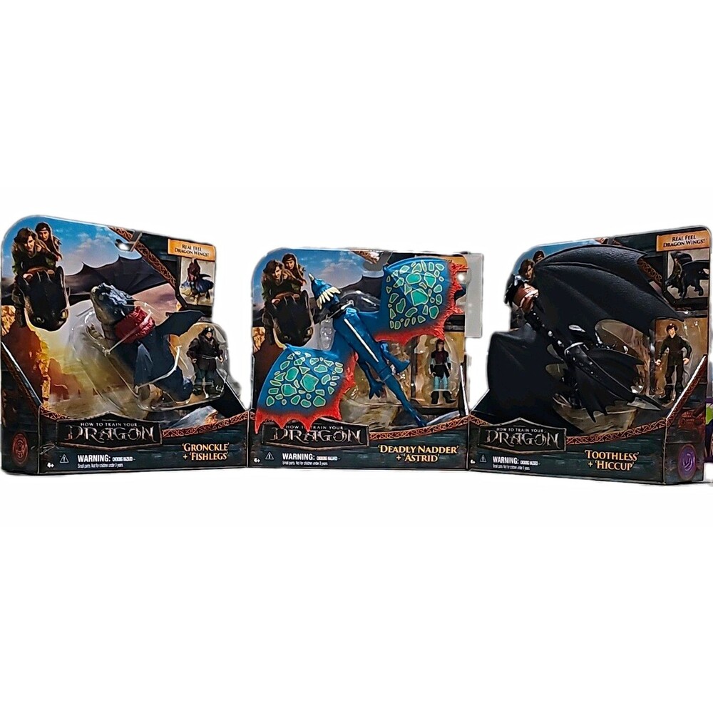 Spin Master Dragon & Rider Set Lot Toothless Hiccup Astrid Nadder Fishlegs NIB